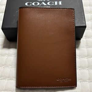 Coach Brown Leather Passport Holder NIB